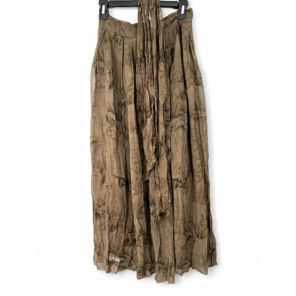 VINTAGE 90'S Ralph Lauren 10 Silk Equestrian Horse Print Maxi Skirt Olive 1990' - Picture 1 of 6